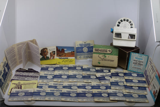 Vintage View-Master Lot w/ Viewer + 30+ Reels FT Snow White Coronation Banff Vatican