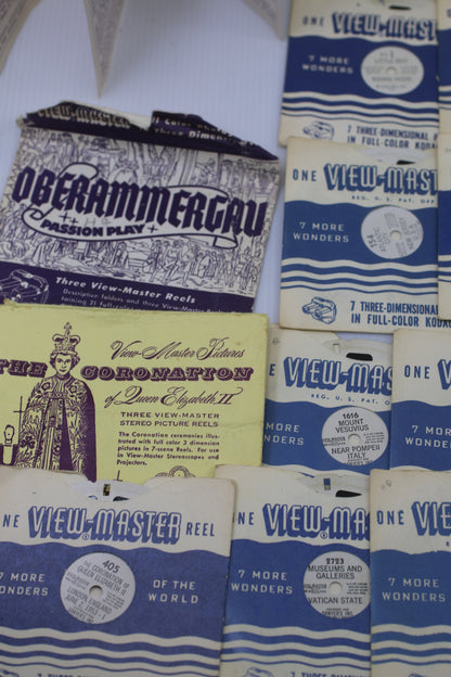 Vintage View-Master Lot w/ Viewer + 30+ Reels FT Snow White Coronation Banff Vatican