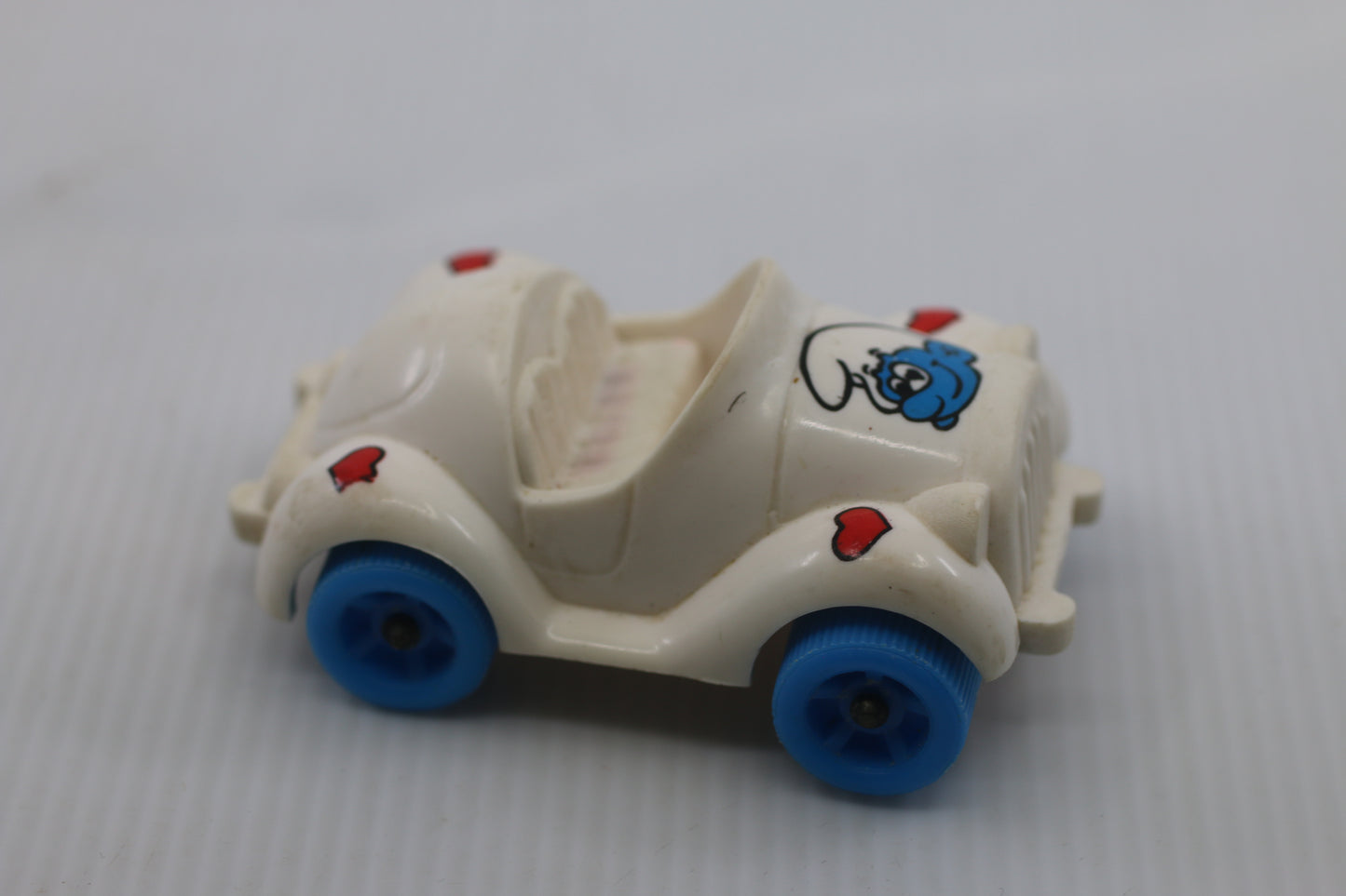 Vintage Smurfs Plastic Toy Car White Blue Wheels European 1970s 1980s Loose