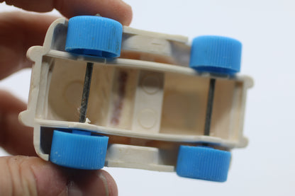 Vintage Smurfs Plastic Toy Car White Blue Wheels European 1970s 1980s Loose