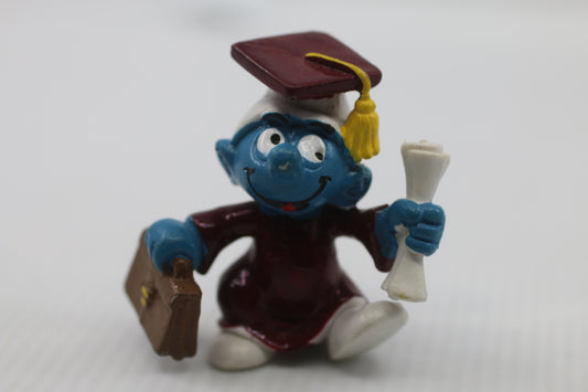 PEYO SCHLEICH VTG 1981 SMURFS # 20130 BROWN GRADUATE SMURF PVC FIGURINE