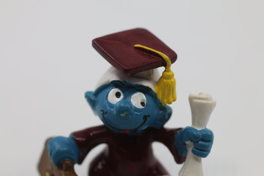 PEYO SCHLEICH VTG 1981 SMURFS # 20130 BROWN GRADUATE SMURF PVC FIGURINE