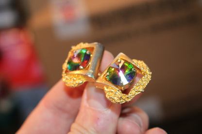 Vintage and rare 2 Rainbow Rivoli Gold Mesh Cufflinks