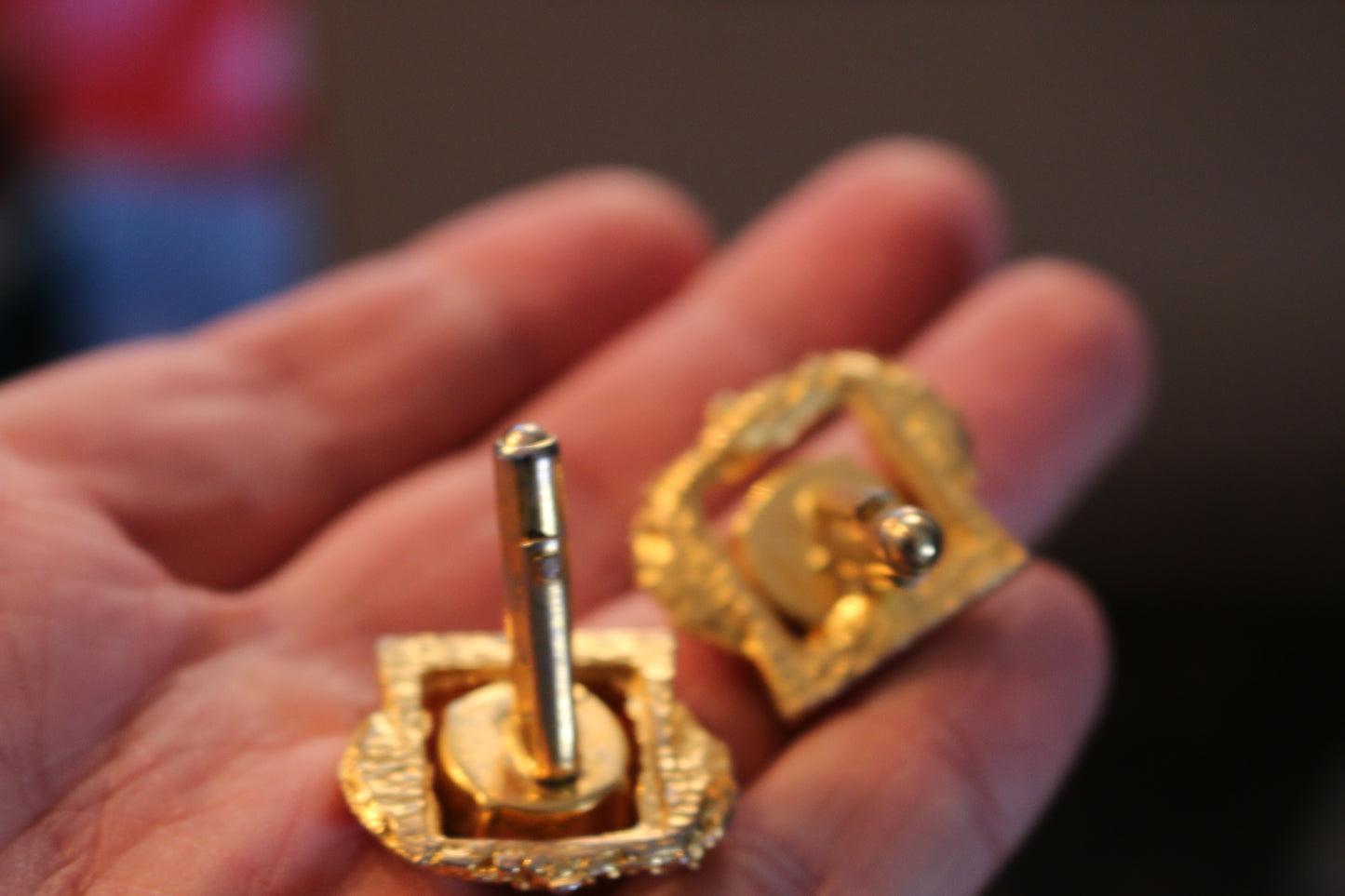 Vintage and rare 2 Rainbow Rivoli Gold Mesh Cufflinks