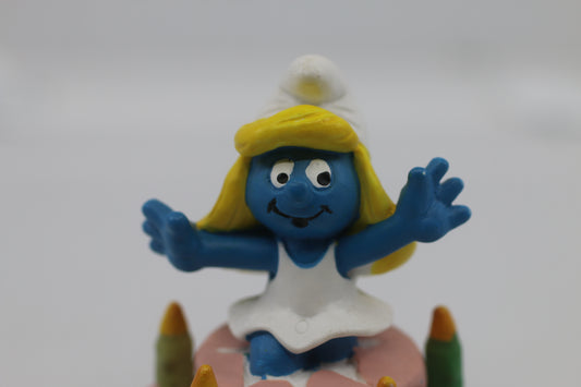 RARE SMURFS 20704 Surprise Party Smurfette 50th Birthday Cake Smurf PVC FigureRARE SMURFS 20704 Surprise Party Smurfette 50th Birthday Cake Smurf PVC Figure