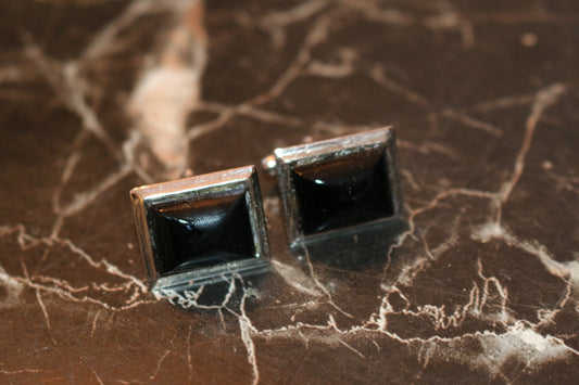 Vintage Rectangular Black Onyx style Custom Silver Cufflinks