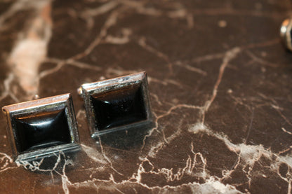 Vintage Rectangular Black Onyx style Custom Silver Cufflinks