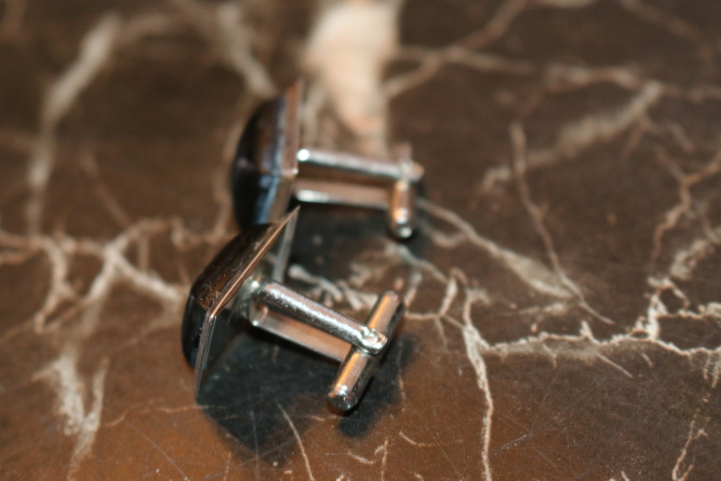 Vintage Rectangular Black Onyx style Custom Silver Cufflinks