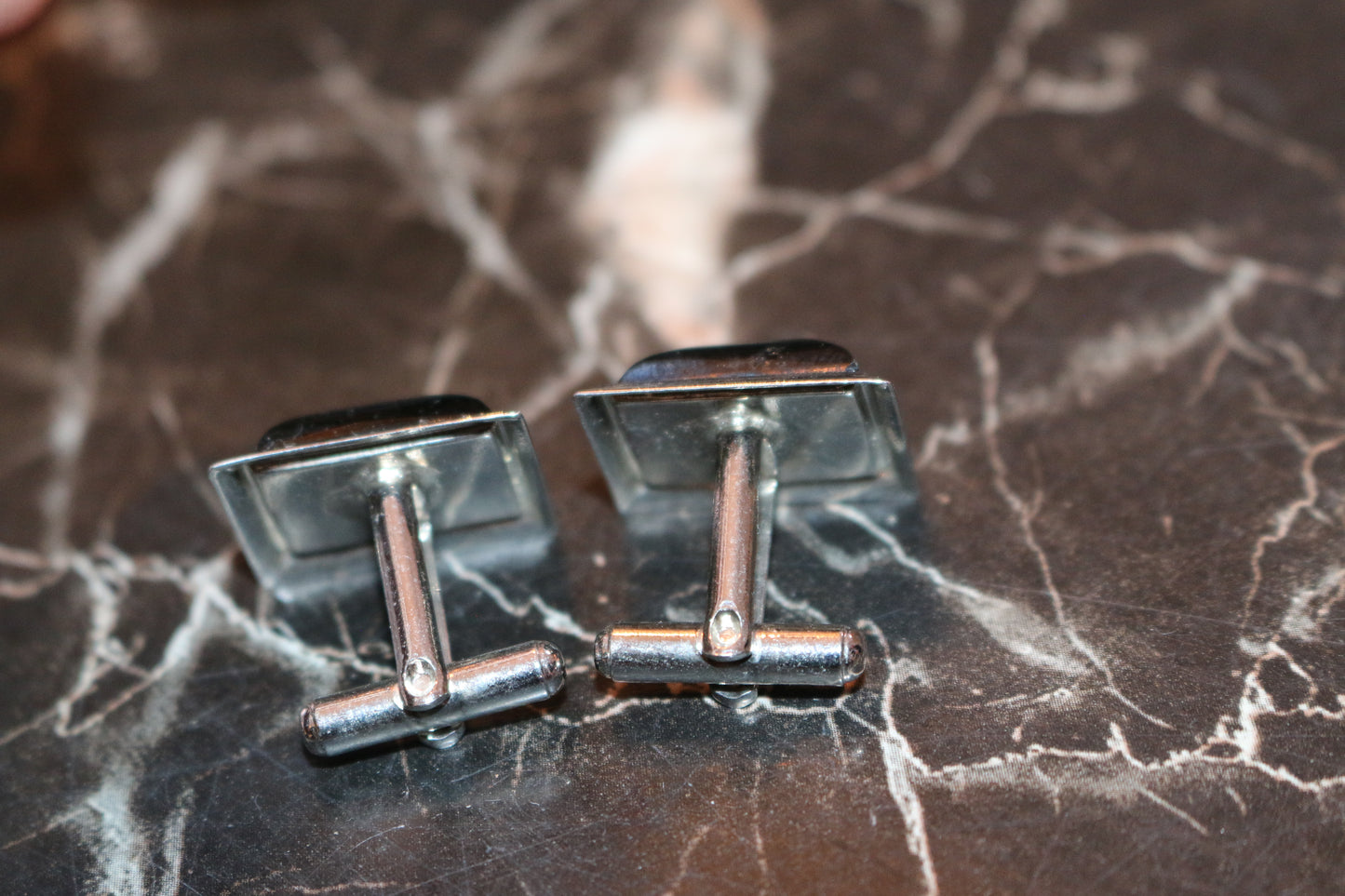 Vintage Rectangular Black Onyx style Custom Silver Cufflinks