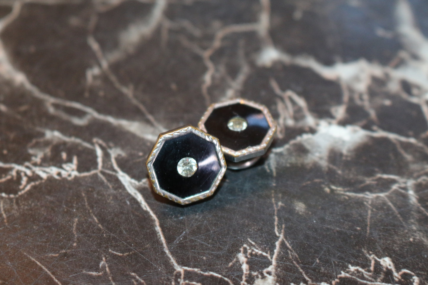 Vintage lof of 2 Black Onyx Octagon Stud Cufflinks