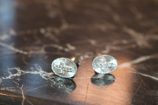 Vintage Silver Cross Cufflinks Etched Rays Background...Religious Cufflink