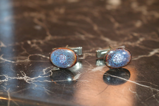 Vintage Mens Vintage Cufflinks Blue Opal Oval VTG