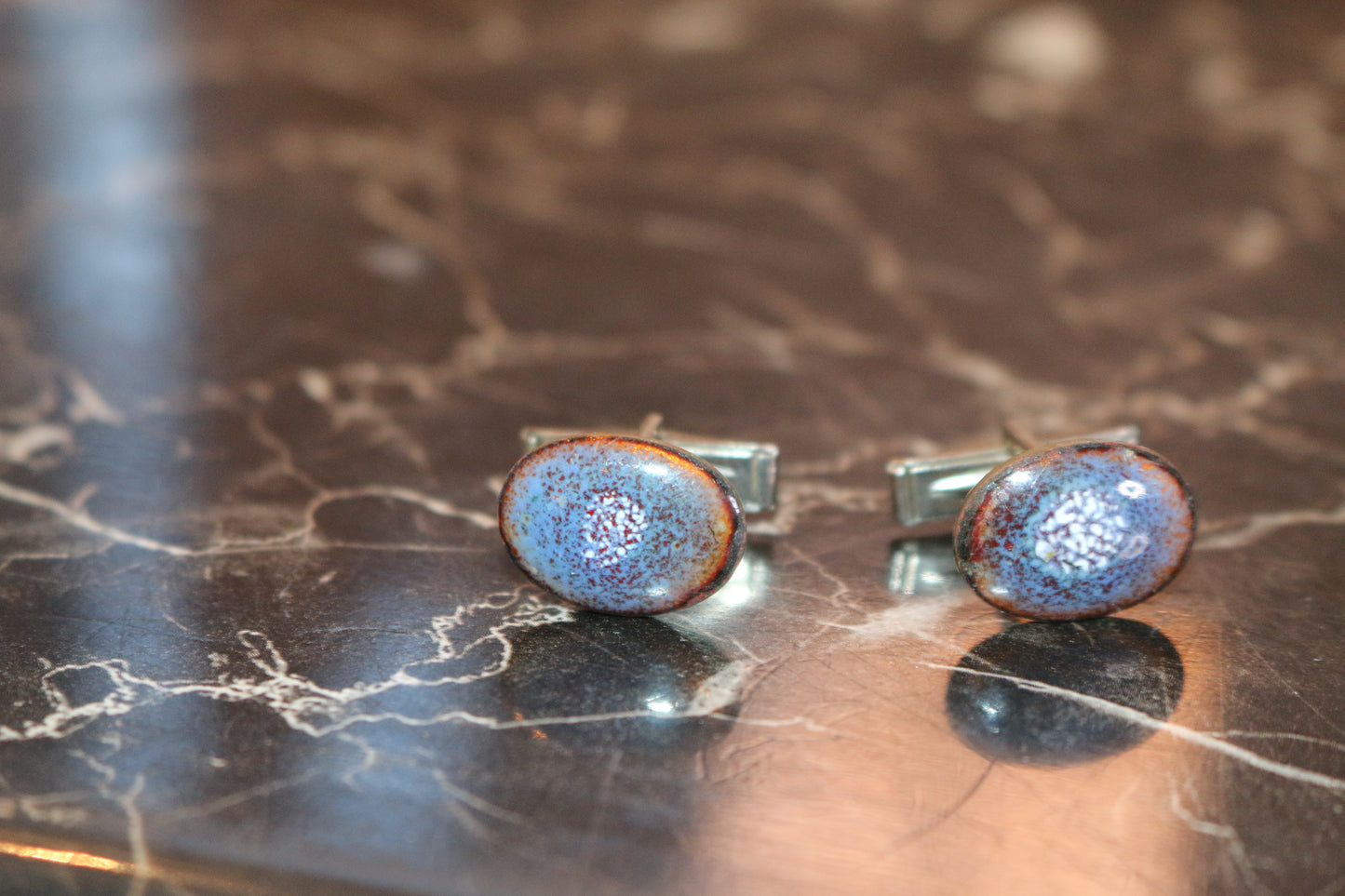 Vintage Mens Vintage Cufflinks Blue Opal Oval VTG