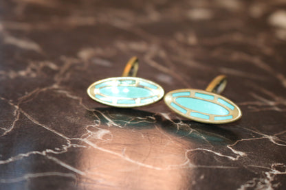 Victorian Gold Border Turquoise Set Dress Cufflinks Antique