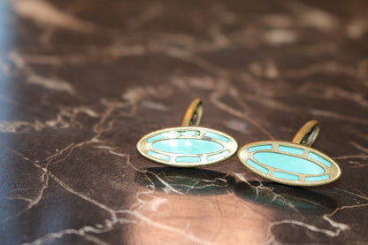 Victorian Gold Border Turquoise Set Dress Cufflinks Antique