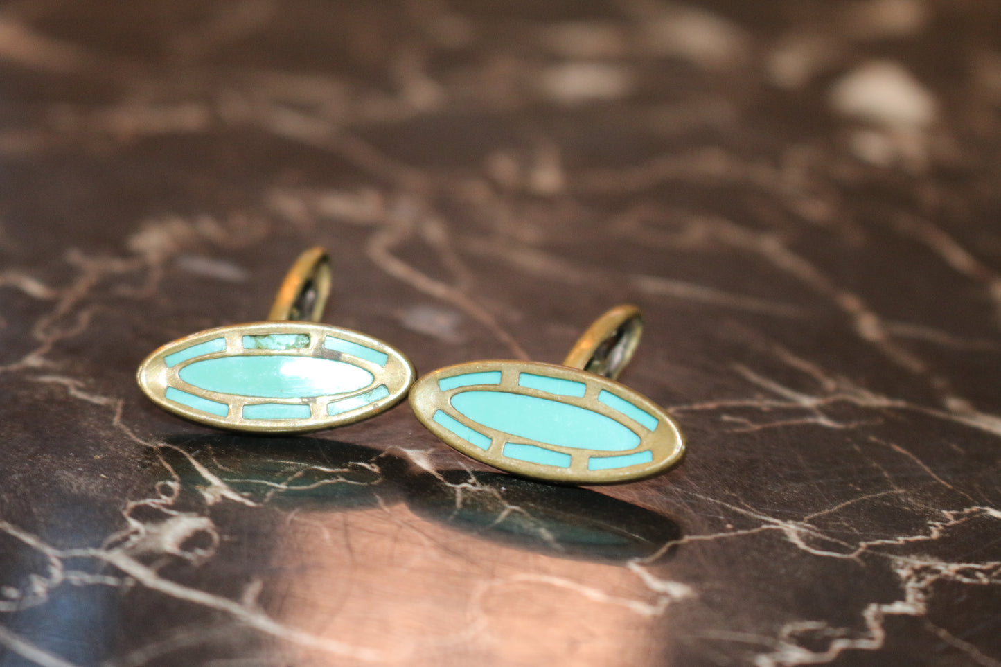 Victorian Gold Border Turquoise Set Dress Cufflinks Antique