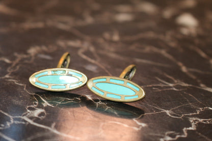 Victorian Gold Border Turquoise Set Dress Cufflinks Antique