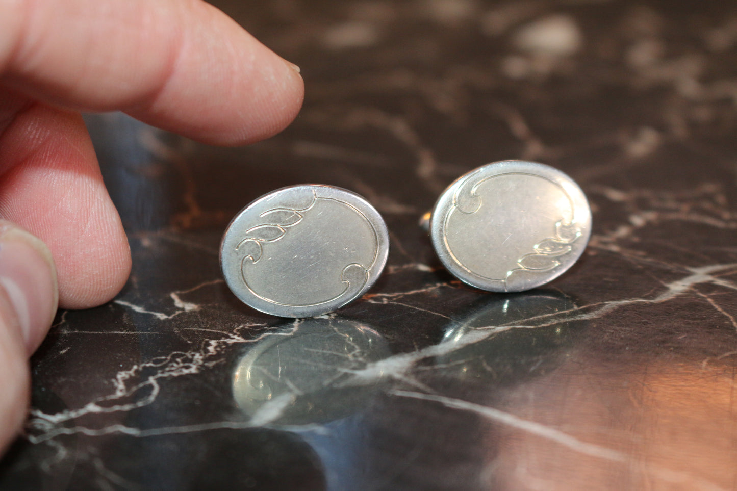 Vtg Engraved Silver Cufflinks. Gift For Dad Groomsmen, Wedding