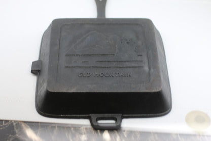 Vintage Old Mountain Cast Iron Square Grill Pan 10" Ribbed Skillet