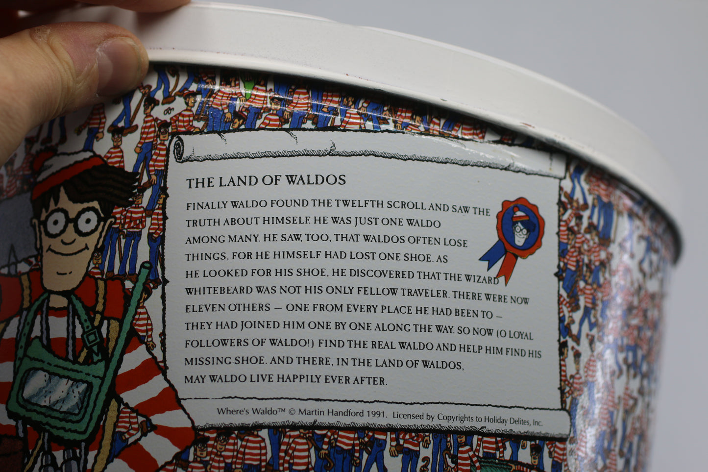 Vintage 1991 Where’s Waldo Metal Storage Tin Canister – Holiday Delights – Martin Handford