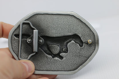 Ford Mustang Pony Belt Buckle Silver Black Tricolor Stripe Muscle Car V8