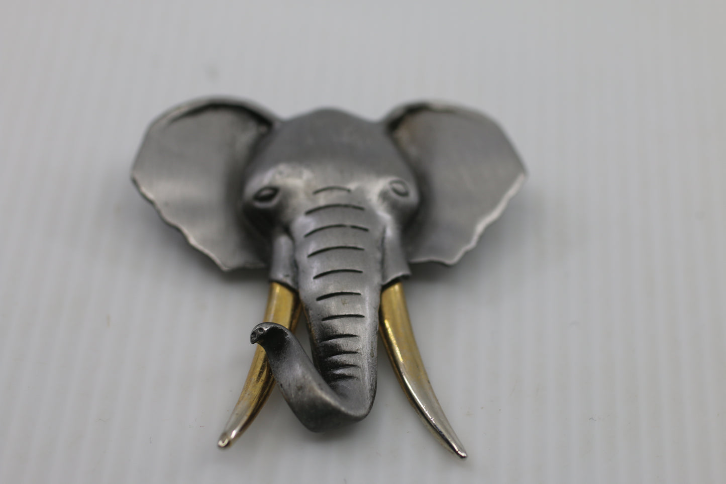 Vintage Elephant Head Lapel Pins Set of 2 Pewter Tone Brass Tusks Animal Jewelry