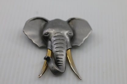 Vintage Elephant Head Lapel Pins Set of 2 Pewter Tone Brass Tusks Animal Jewelry