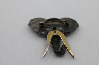 Vintage Elephant Head Lapel Pins Set of 2 Pewter Tone Brass Tusks Animal Jewelry