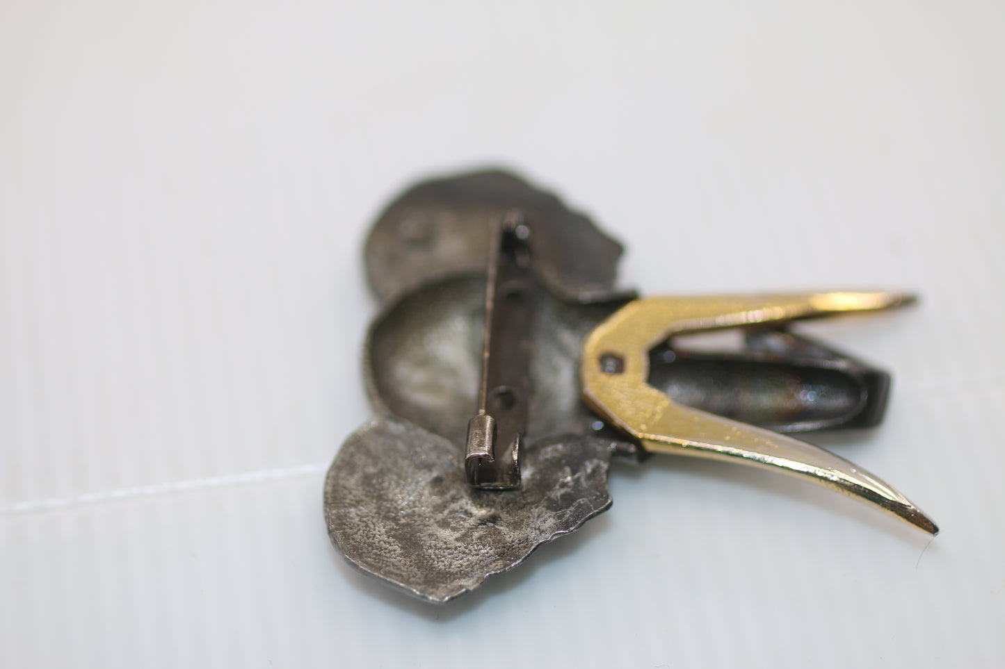 Vintage Elephant Head Lapel Pins Set of 2 Pewter Tone Brass Tusks Animal Jewelry