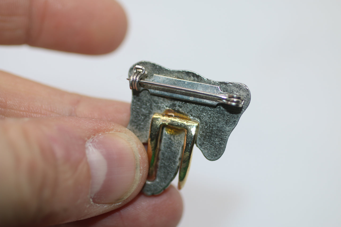 Vintage Elephant Head Lapel Pins Set of 2 Pewter Tone Brass Tusks Animal Jewelry