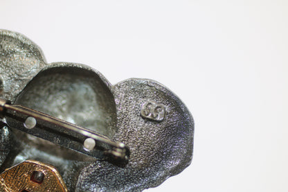 Vintage Elephant Head Lapel Pins Set of 2 Pewter Tone Brass Tusks Animal Jewelry