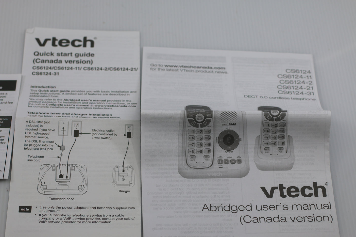 VTech CS6124 Cordless Phone Manuals Lot – Quick Start & User Guide (Canada)