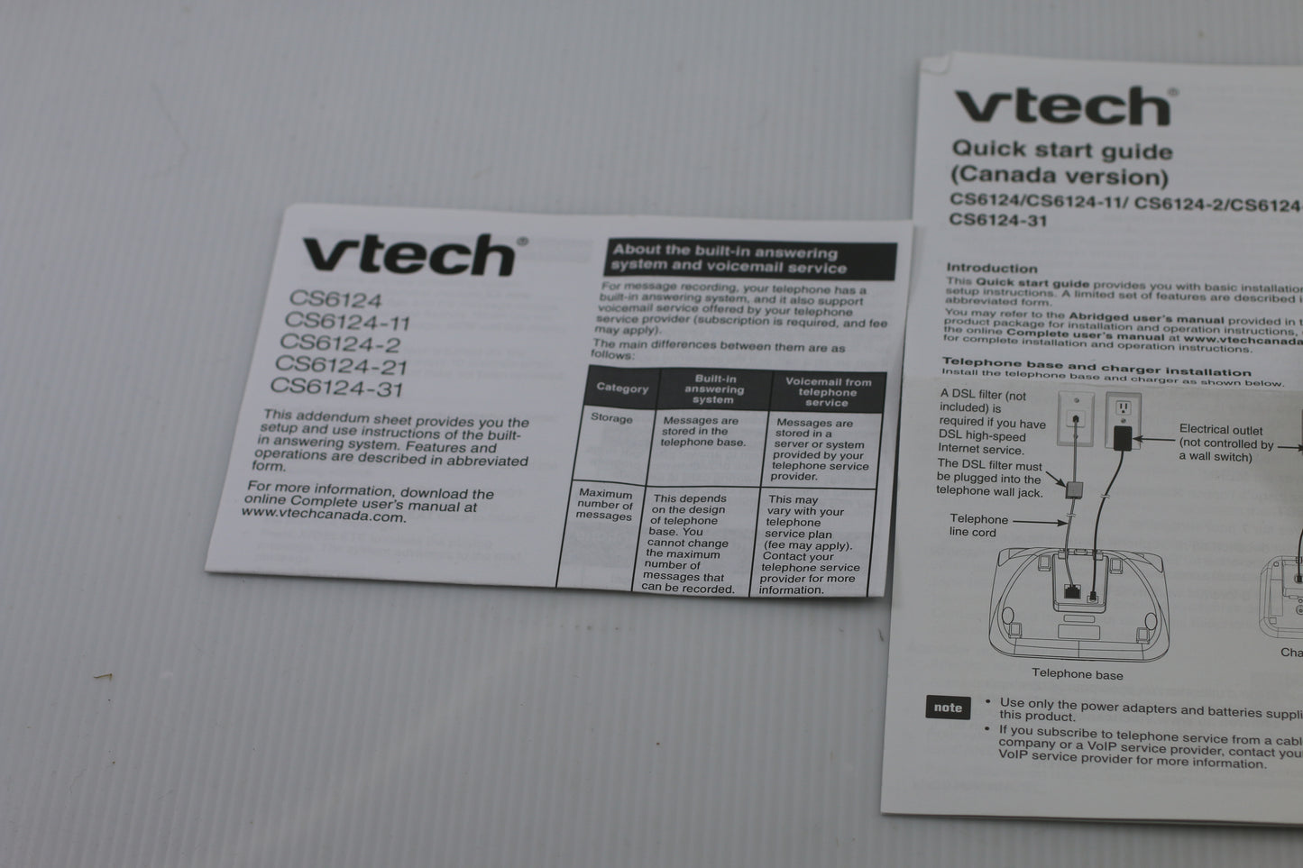 VTech CS6124 Cordless Phone Manuals Lot – Quick Start & User Guide (Canada)