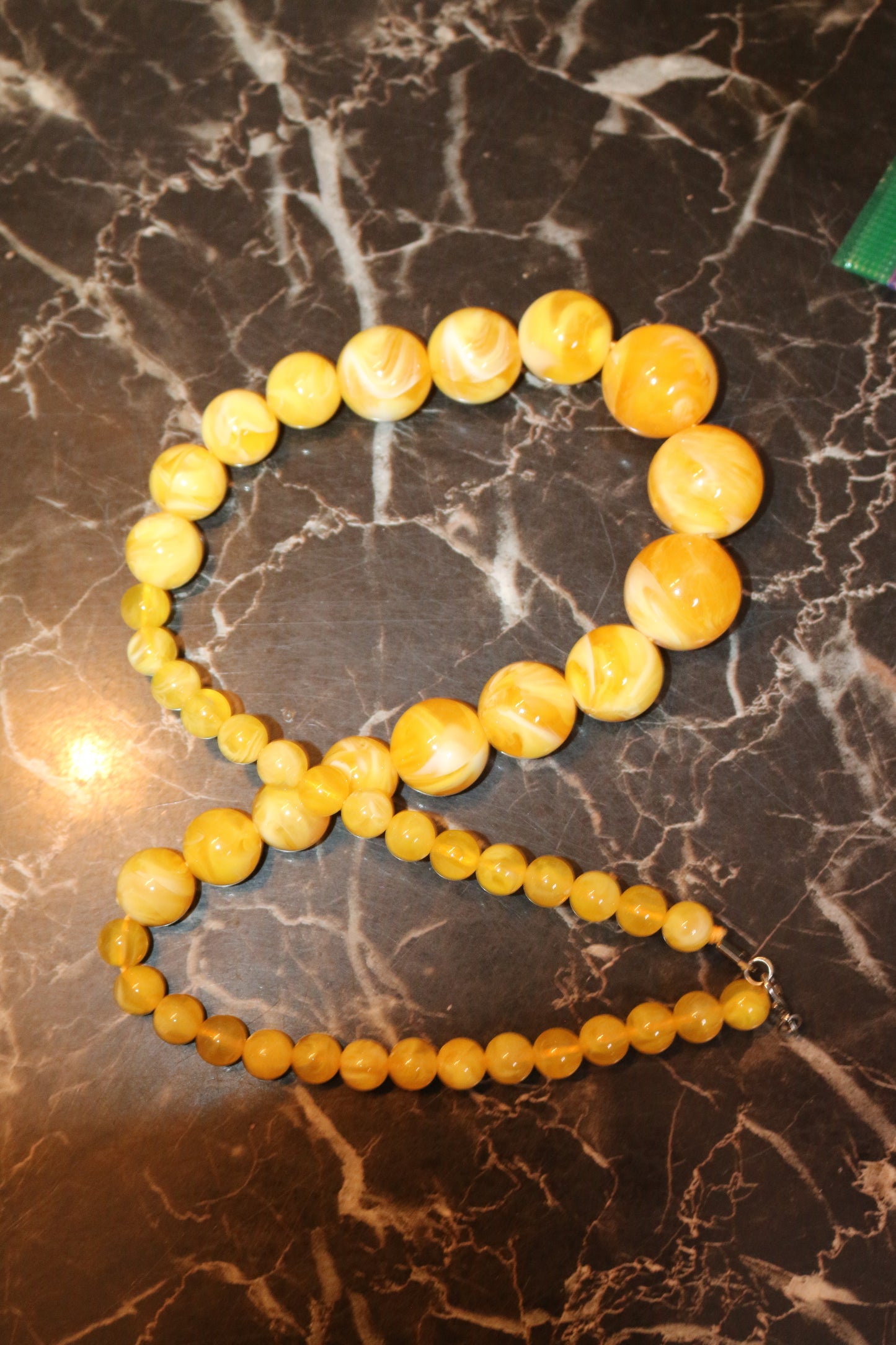 Vintage style Marbled egg yolk Resin beads handmade Necklace from 1960's