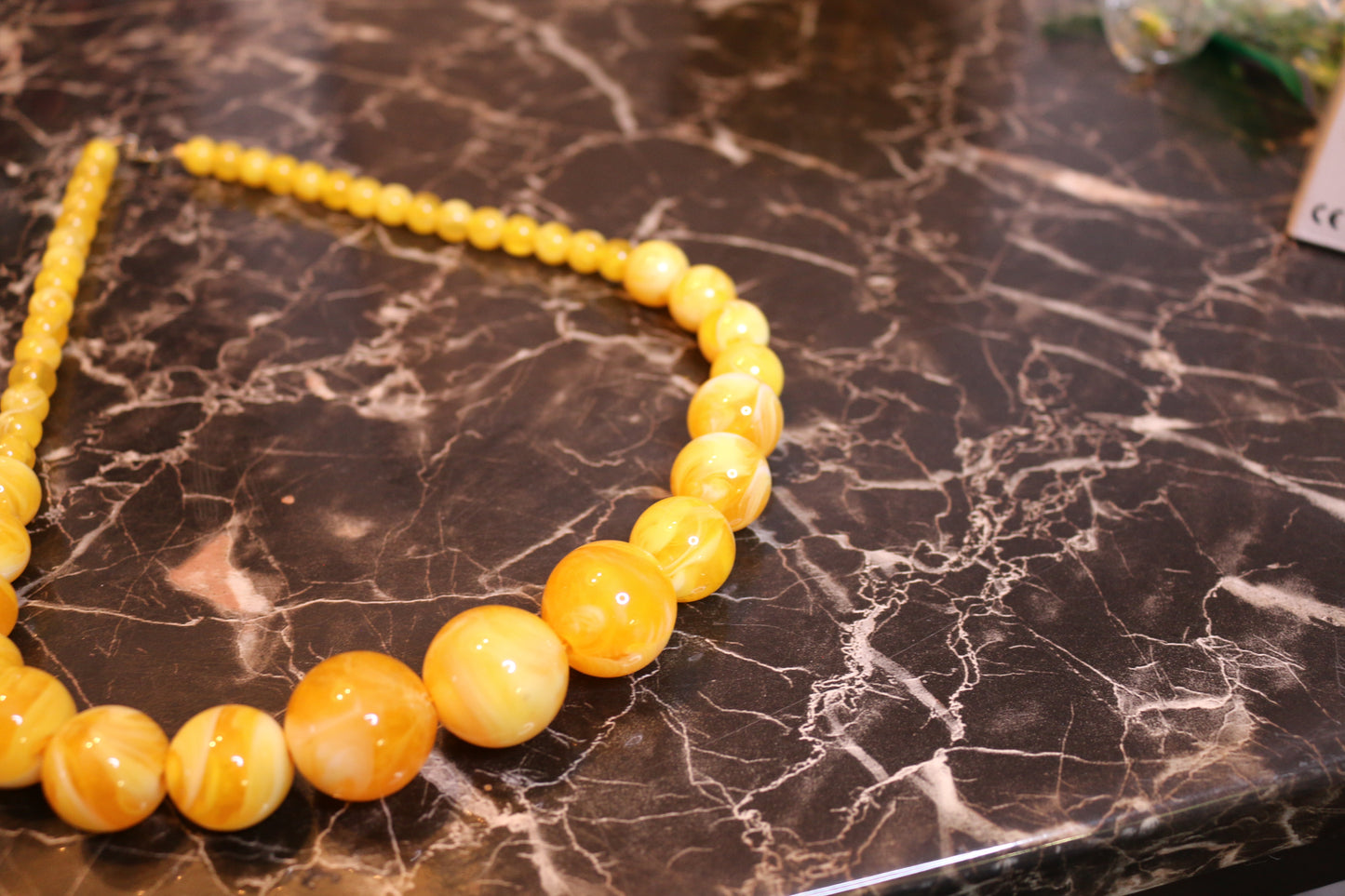 Vintage style Marbled egg yolk Resin beads handmade Necklace from 1960's