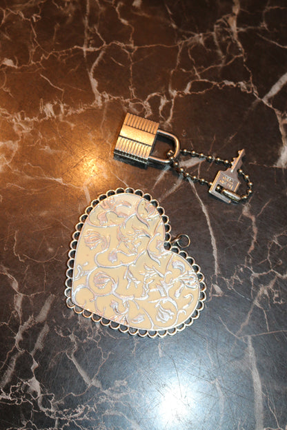 Vintage Large Heart for Necklace Ornate Vtg Silvertone and padlock