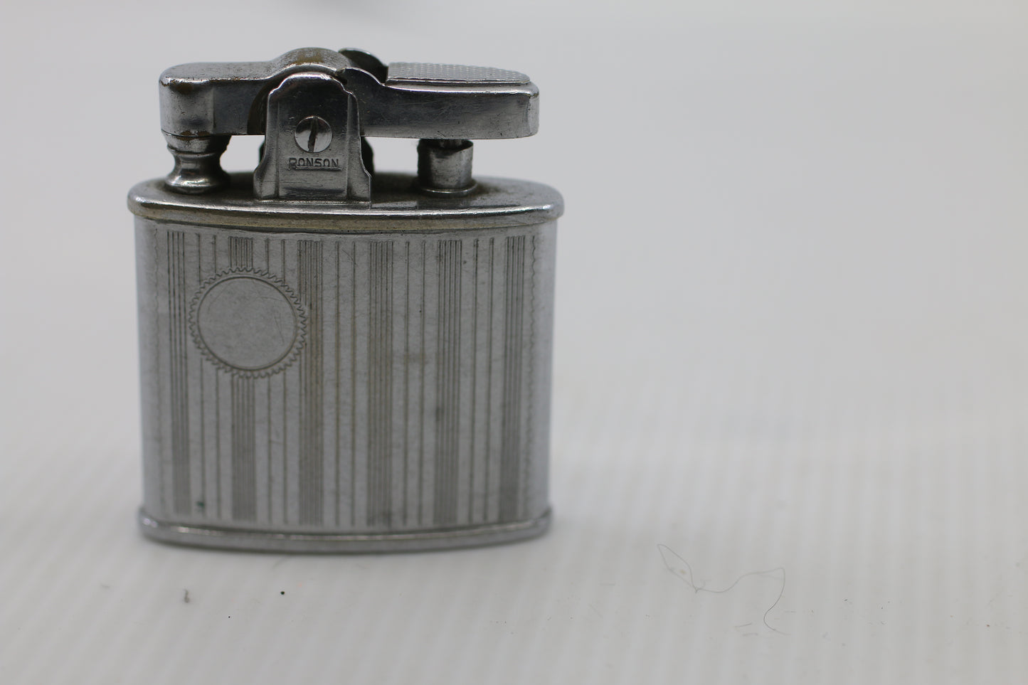 Vintage Ronson Petrol Lighter Silver Tone Vertical Ribbed Case – Made in England