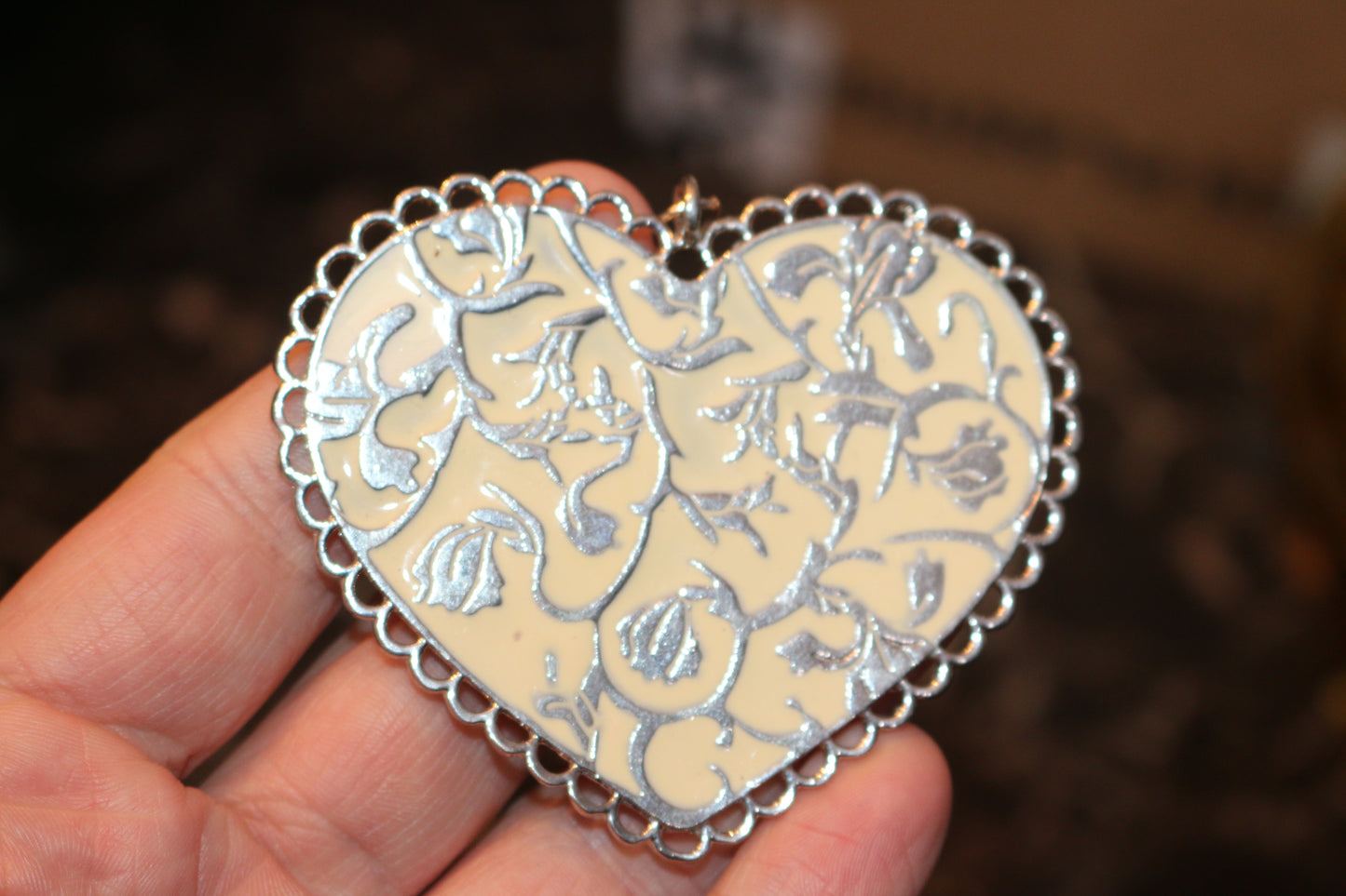 Vintage Large Heart for Necklace Ornate Vtg Silvertone and padlock