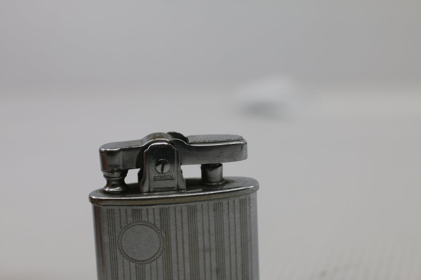 Vintage Ronson Petrol Lighter Silver Tone Vertical Ribbed Case – Made in England