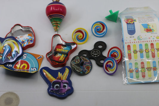 Mixed Toy Lot – Wooden Spinning Top, Fidget Spinner, Kids Slap Bracelet DIY