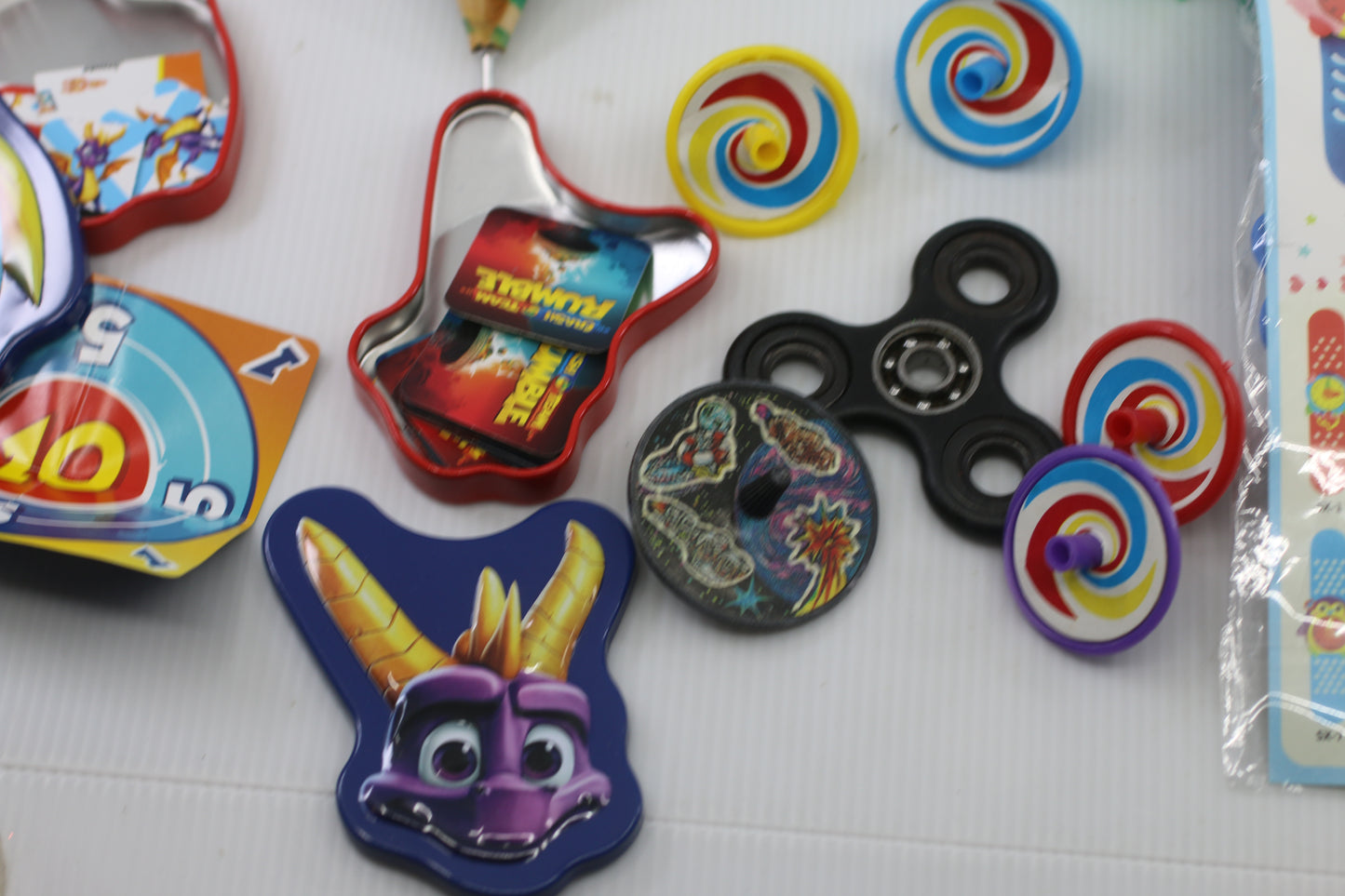 Mixed Toy Lot – Wooden Spinning Top, Fidget Spinner, Kids Slap Bracelet DIY