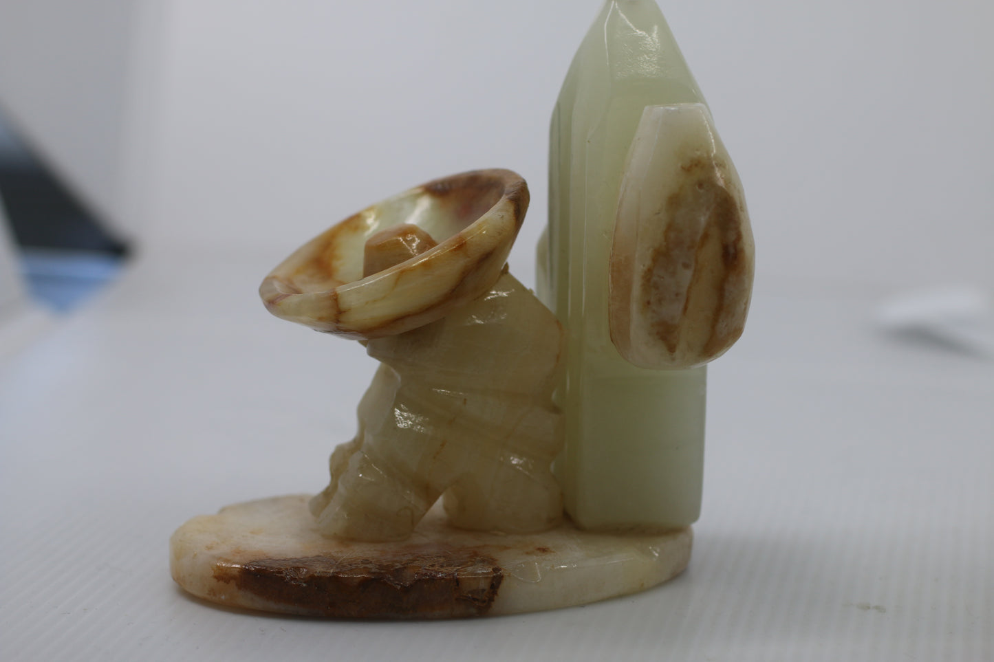 Vintage Hand Carved Onyx Bookends Sombrero Figure & Cactus