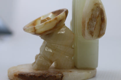 Vintage Hand Carved Onyx Bookends Sombrero Figure & Cactus