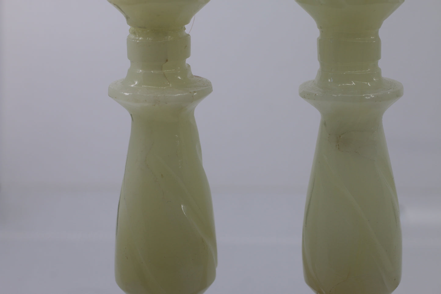 Vintage Green Onyx Stone Candlesticks Pair Hand Turned Marble Candle Holders