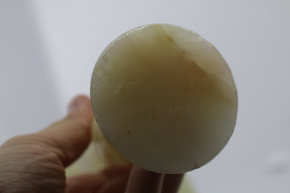 Vintage Green Onyx Stone Candlesticks Pair Hand Turned Marble Candle Holders