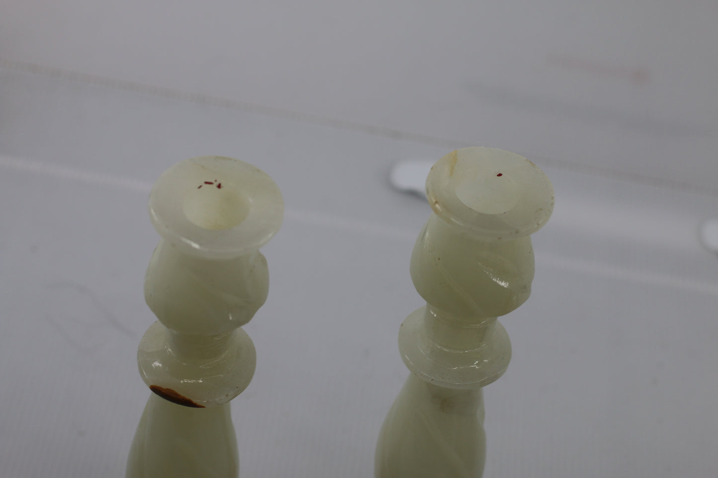 Vintage Green Onyx Stone Candlesticks Pair Hand Turned Marble Candle Holders