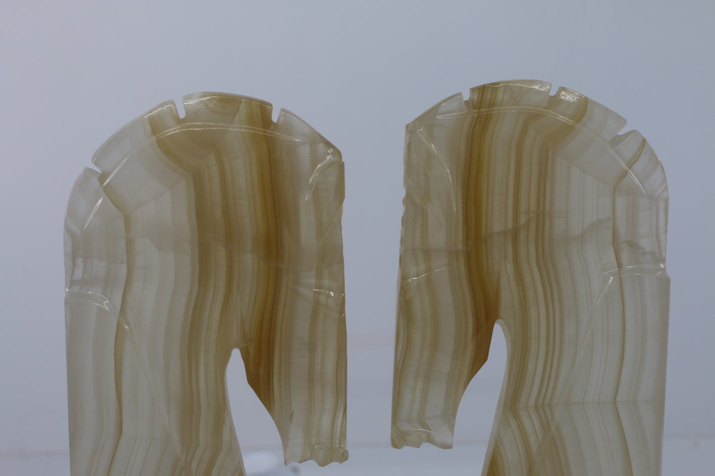 Vintage 1970s Onyx Horse Head Bookends Pair Hand Carved Marble Alabaster 11"