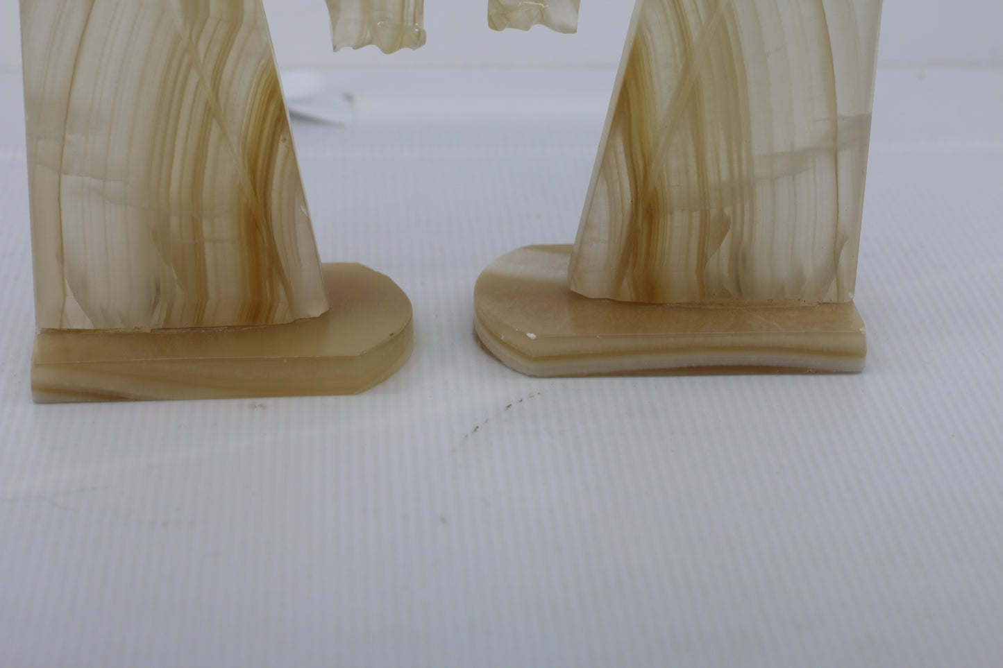 Vintage 1970s Onyx Horse Head Bookends Pair Hand Carved Marble Alabaster 11"