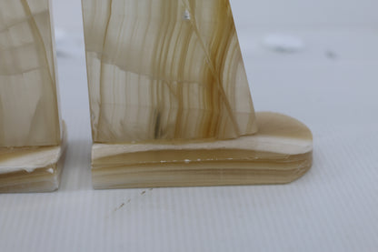 Vintage 1970s Onyx Horse Head Bookends Pair Hand Carved Marble Alabaster 11"