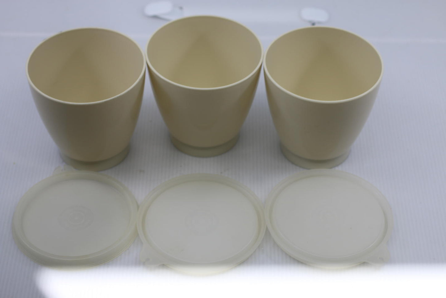 Beige Plastic Storage Vintage Tupperware Canisters w/Lids Replacement Set 3 USA
